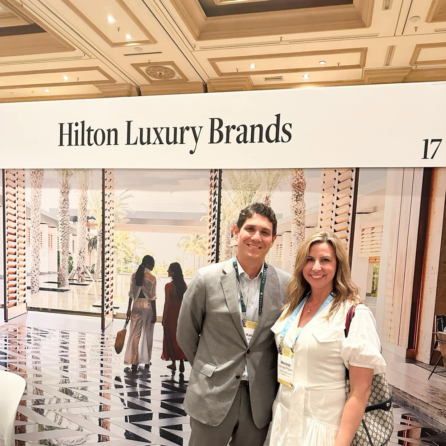 Marissa Prejean with a Hilton Luxury Brands partner at Virtuoso Travel Week.
